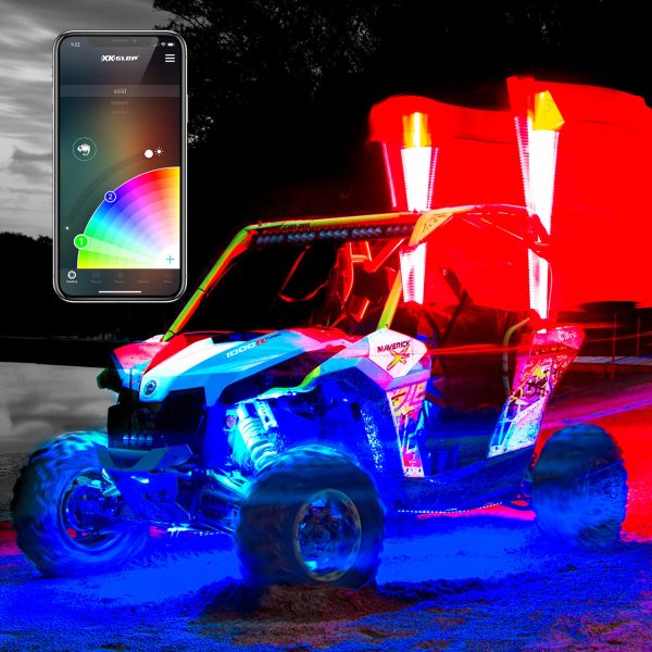 XKGlow 2nd Gen XKchrome Advanced App Control LED Whip Light Kit for 4x4 Offroad UTV ATV [w  Dual-Mode Dash Mount Controller] - 32  or 48  Discount