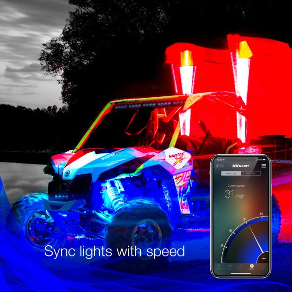 XKGlow 2nd Gen XKchrome Advanced App Control LED Whip Light Kit for 4x4 Offroad UTV ATV - 32  or 48  Discount