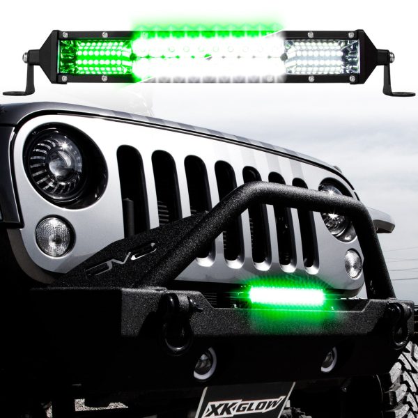 XKGlow  2-in-1 LED Light Bar w  White & Hunting Green Flood & Spot Work Light + Free Wiring Harness [3 Year Warranty] 10  20  30 Inches For Discount