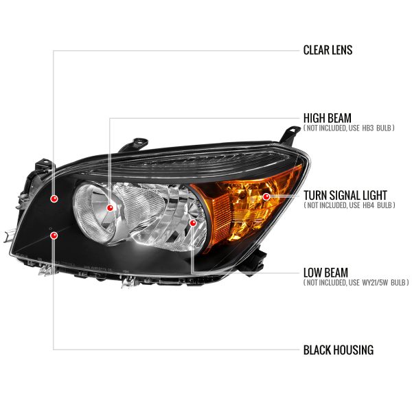 Spec-D OEM Replacement Headlights Toyota RAV4 (06-08) Base or Limited - Black   Smoked   Clear For Sale