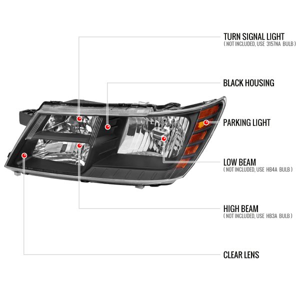 Spec-D Replacement Headlights Dodge Journey (2009-2020) Smoked   Chrome Housing OEM Style Online Hot Sale