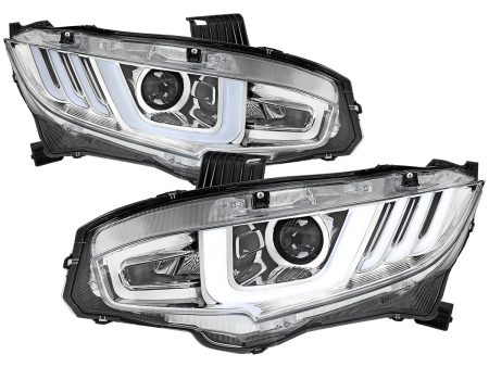 Spec-D Projector Headlights Honda Civic Type-R FK8 (2017-2021) LED Bar w  Sequential Signal Chrome Black For Sale